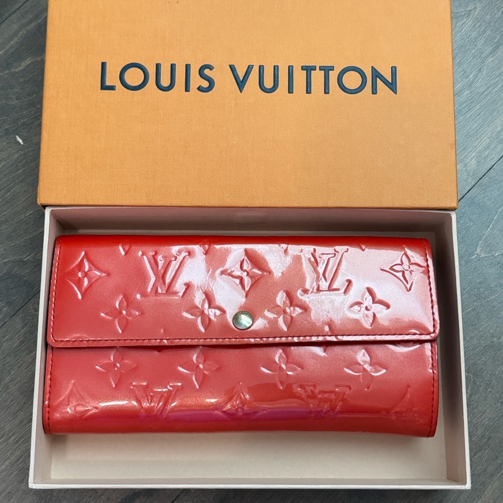 Louis Vuitton Red Wallet Bag with Embossed Monogram
